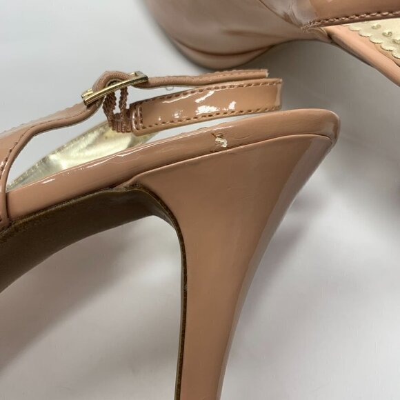 Rampage Flanders Nude Open Toe Slingbacks High Heel Shoes Faux Leather Size 9.5 - Picture 9 of 10